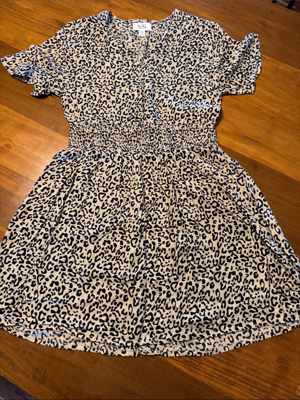 Myra Bag Beige and Black Leopard Print Smocked Casual Dress